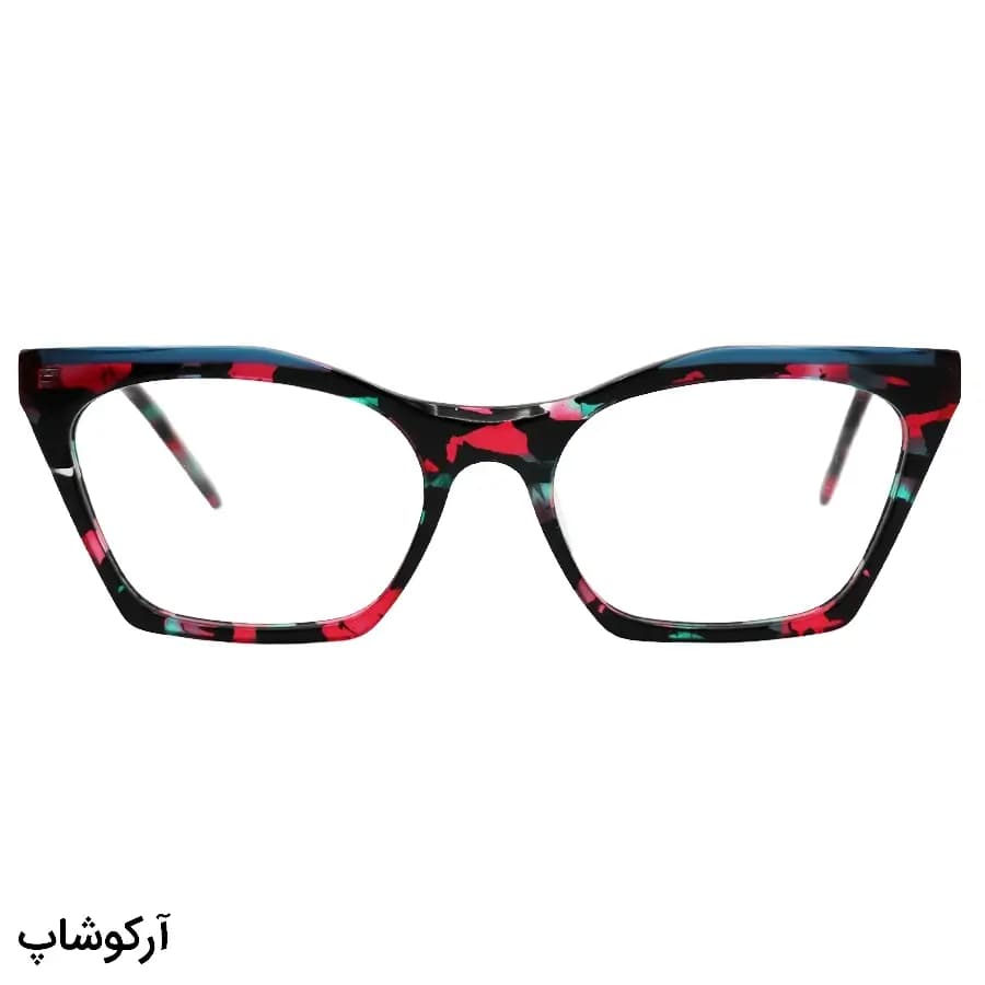فریم عینک طبی زنانه Fendi با فریم چند رنگ، شکل چشم گربهای، از جنس استات و دسته سیمدار و لولا فنردار مدل XL6028 — تصویر ۳