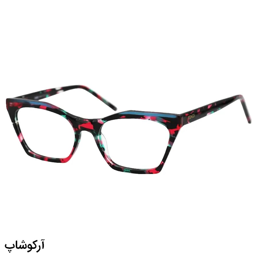 فریم عینک طبی زنانه Fendi با فریم چند رنگ، شکل چشم گربه‌ای، از جنس استات و دسته سیم‌دار و لولا فنردار مدل XL6028
