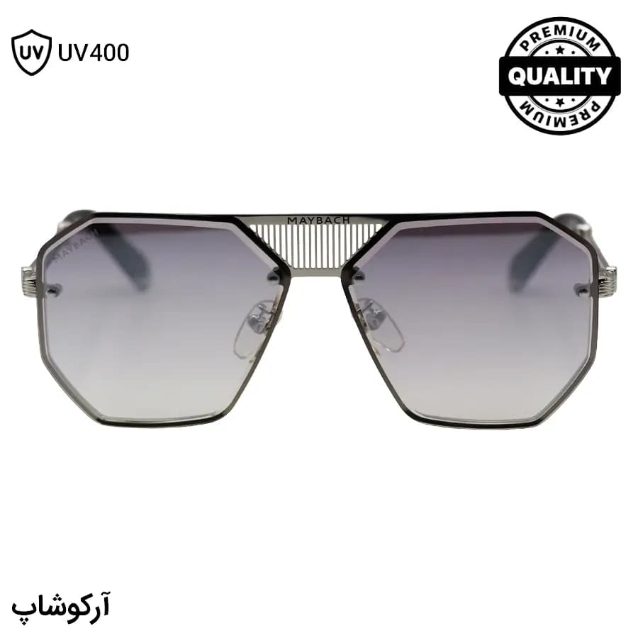 عینک آفتابی MAYBACH با فریم چندضلعی، رنگ نقره‌ای، لنز آینه‌ای و نقره‌ای و کیفیت مستر کوالیتی مدل H-BL-Z375 — تصویر ۳