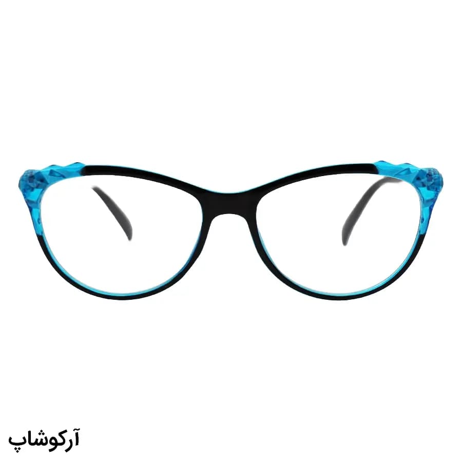 عینک مطالعه نزدیک بین نمره +1.50 به همراه قاب و دستمال، شکل چشم گربه‌ای و دسته فنردار مدل FB9155 — تصویر ۲