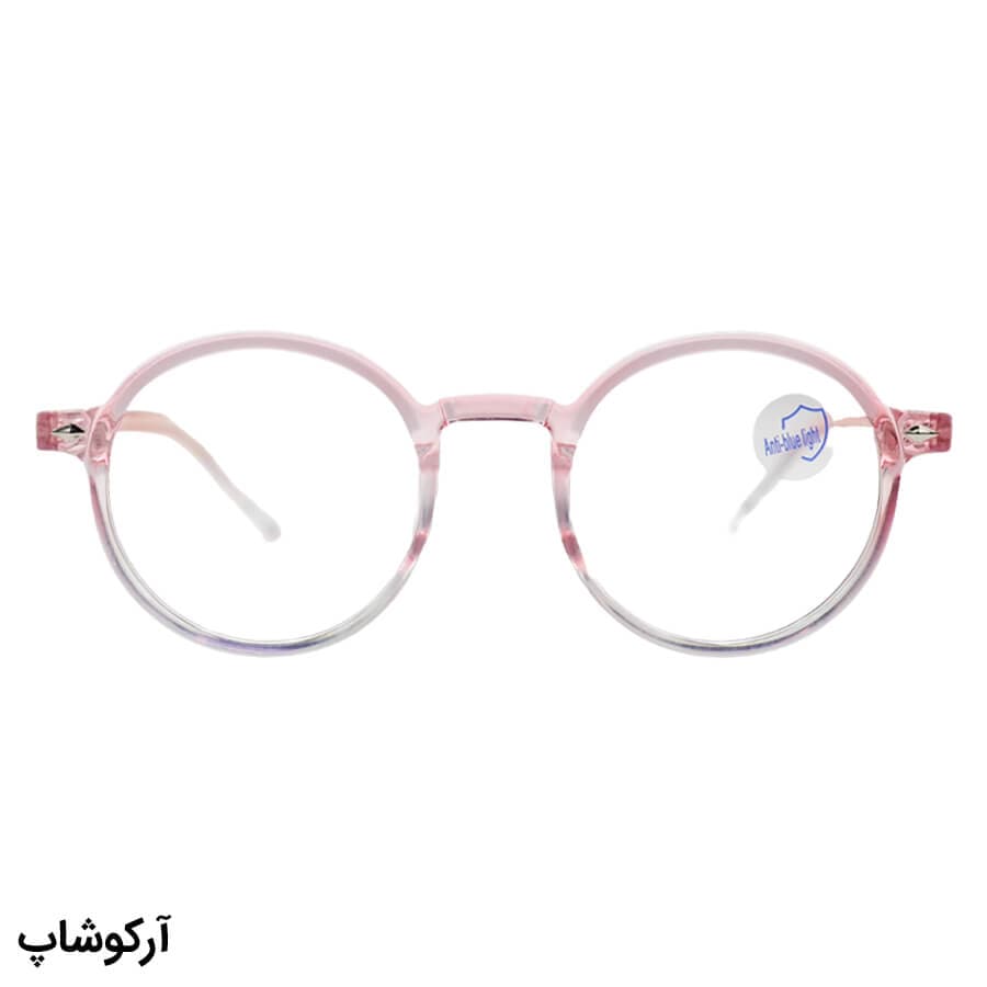 عینک با فریم گرد و دایرهای، رنگ صورتی و عدسی بیرنگ و از جنس پلی کربنات (بلوکات) مدل 20351 — تصویر ۲