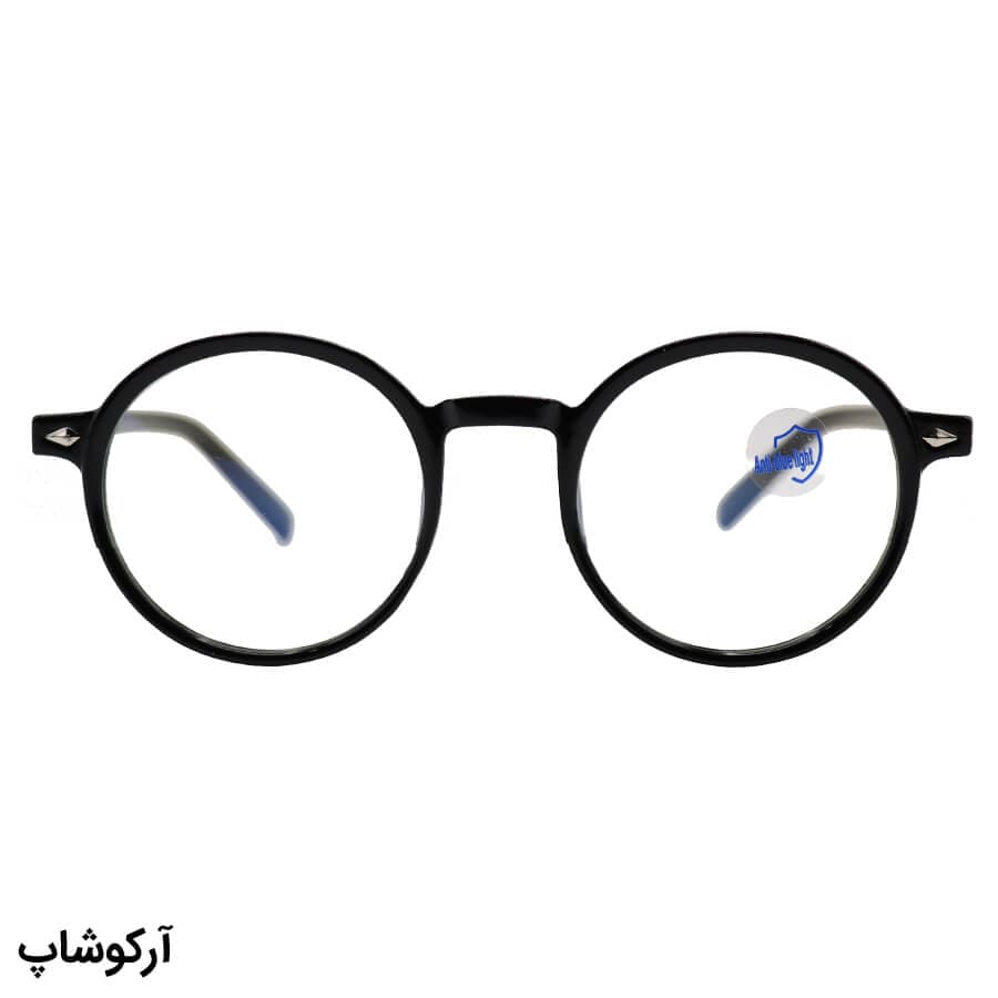 عینک با فریم گرد و دایره‌ای، رنگ مشکی و عدسی بی‌رنگ و از جنس پلی کربنات (بلوکات) مدل 20351 — تصویر ۲