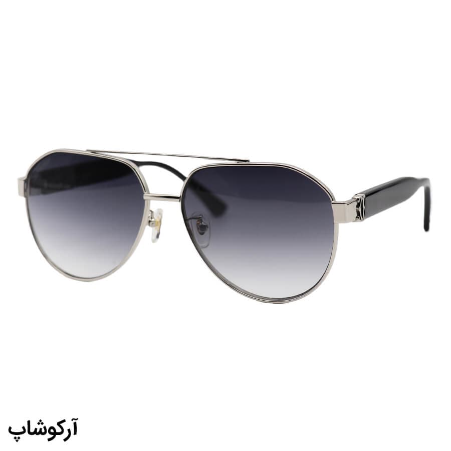 عینک آفتابی Cartier با فریم خلبانی، رنگ نقرهای، دسته مشکی و لنز دودی گرادینت مدل CT1185S 006 — تصویر ۴