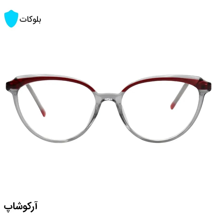عینک زنانه با فریم شکل چشم گربه‌ای، رنگ طوسی و قرمز، دسته سیم‌دار و لنز بلوکات و UV400 مدل 8335 — تصویر ۳