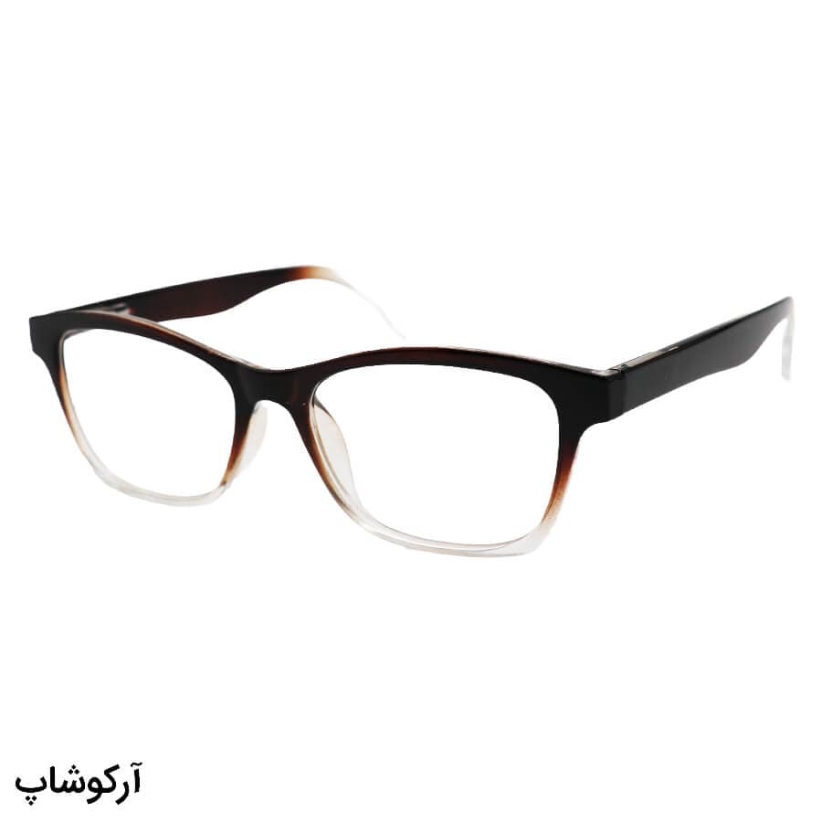 عینک مطالعه نمره +2.00 نزدیک بین با فریم قهوه ای به همراه قاب و دستمال، دسته فنر مدل 22-4