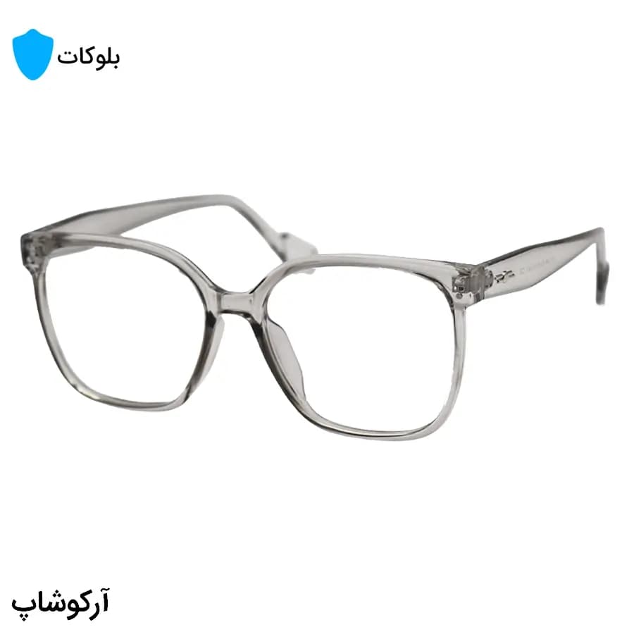 عینک با فریم طوسی رنگ، شکل مربعی بزرگ، از جنس کائوچو و لنز بلوکات مدل 20396