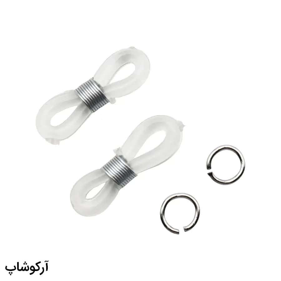 نگهدارنده سر بند عینک از جنس سیلیکونی و رنگ شفاف با فنر و حلقه فلزی نقره‌ای (2 عددی) مدل 993047
