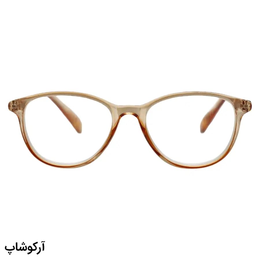 عینک مطالعه نزدیک بین نمره +2.00 با فریم رنگ عسلی، شکل ویفرر، لولا فنردار و برند MakerField مدل H102 — تصویر ۲