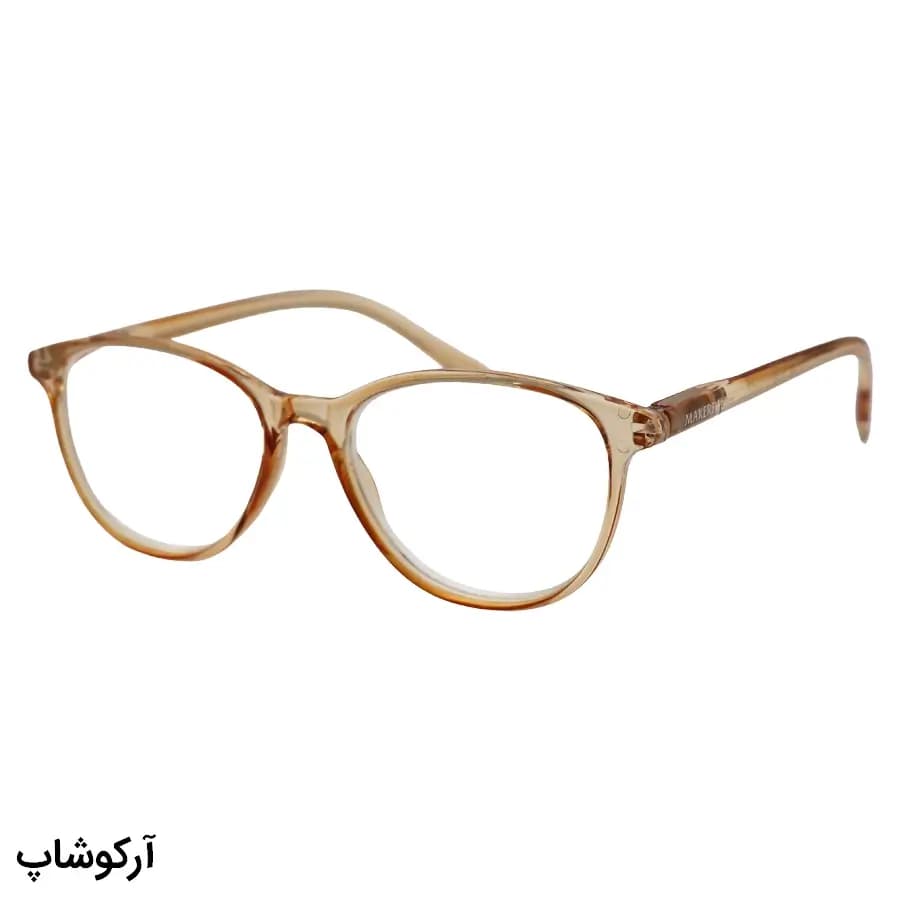 عینک مطالعه نزدیک بین نمره +1.50 با فریم رنگ عسلی، شکل ویفرر، لولا فنردار و برند MakerField مدل H102 — تصویر ۳