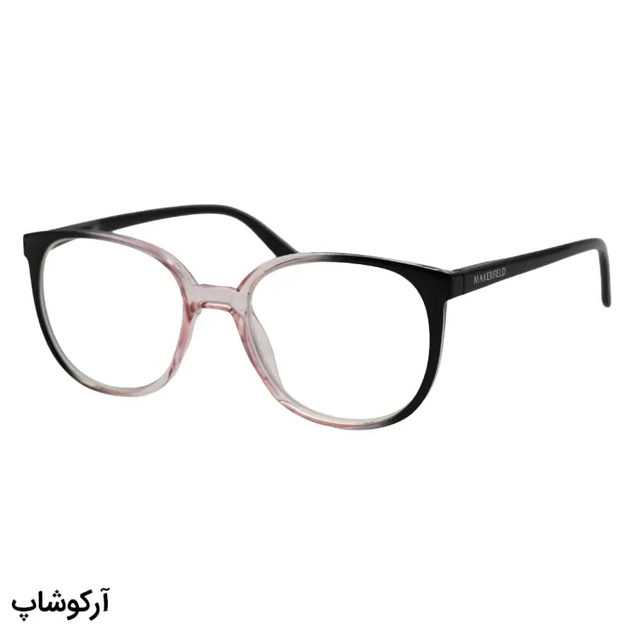 عینک مطالعه نزدیک بین نمره +3.00 با فریم دو رنگ مشکی و صورتی، شکل مربعی، لولا فنری و برند MakerField مدل H101 — تصویر ۳