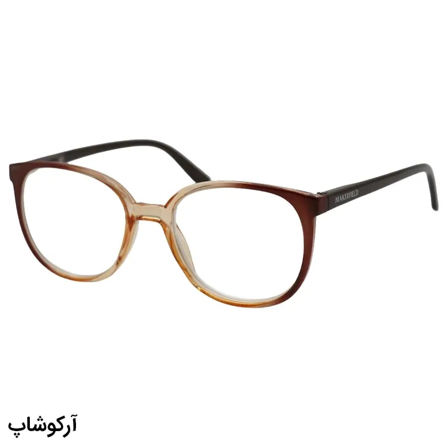 عینک مطالعه نزدیک بین نمره +2.00 با فریم دو رنگ قهوه‌ای، شکل مربعی، لولا فنردار و برند MakerField مدل H101 — تصویر ۳