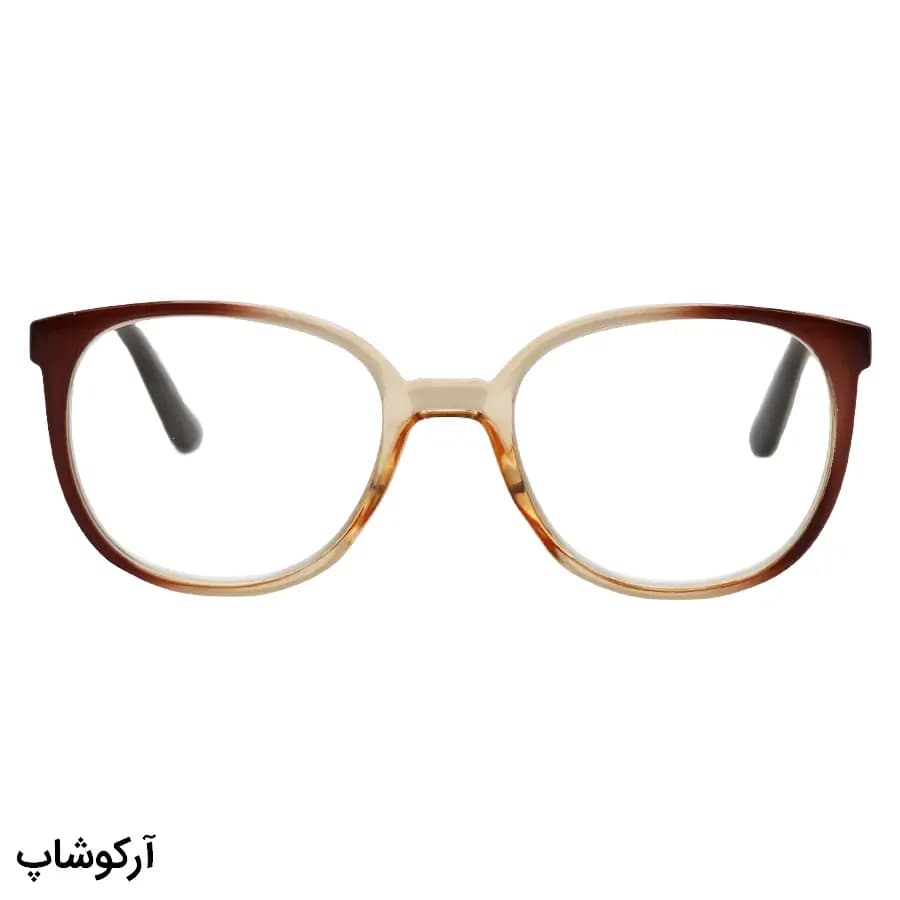 عینک مطالعه نزدیک بین نمره +1.50 با فریم دو رنگ قهوهای، شکل مربعی، لولا فنردار و برند MakerField مدل H101 — تصویر ۲