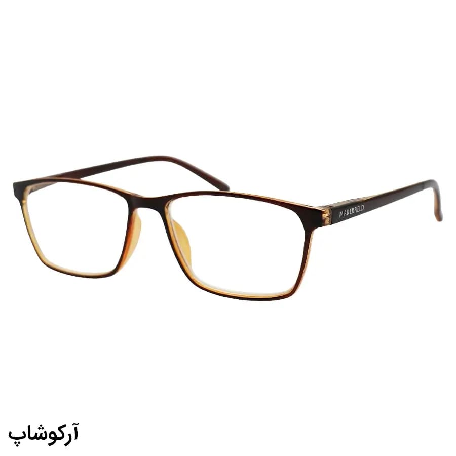عینک مطالعه نزدیک بین نمره +3.00 با فریم قهوهای، شکل مستطیلی، لولا فنری و برند MakerField مدل H104 — تصویر ۳