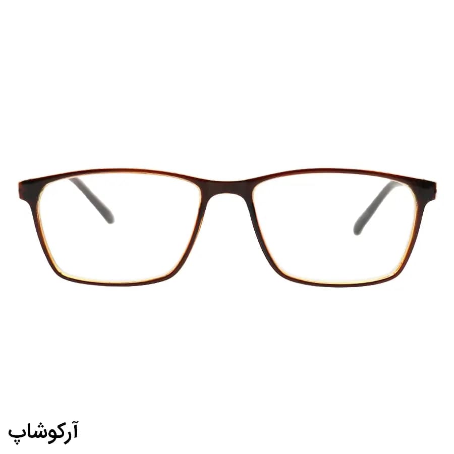 عینک مطالعه نزدیک بین نمره +1.00 با فریم قهوهای، شکل مستطیلی، لولا فنری و برند MakerField مدل H104 — تصویر ۲