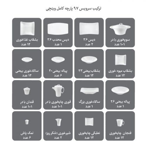 سرویس 97 پارچه 12 نفره طرح ریوا طلایی — تصویر ۶