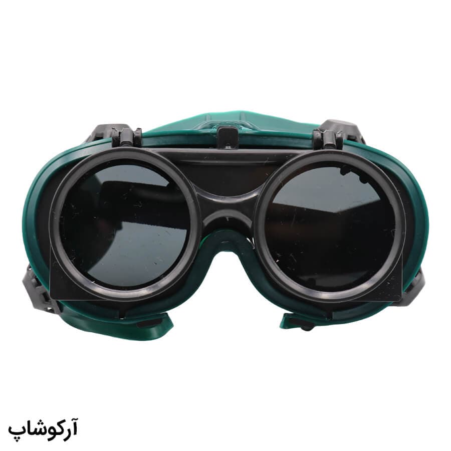 عینک کار و ایمنی دو کاره با فریم رنگ سبز و مشکی و مناسب برای جوشکاری و تراشکاری (صنعتگران) مدل J998 — تصویر ۳