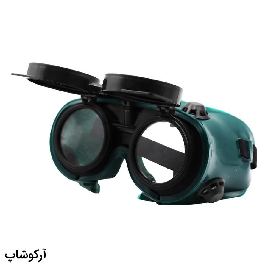 عینک کار و ایمنی دو کاره با فریم رنگ سبز و مشکی و مناسب برای جوشکاری و تراشکاری (صنعتگران) مدل J998 — تصویر ۲