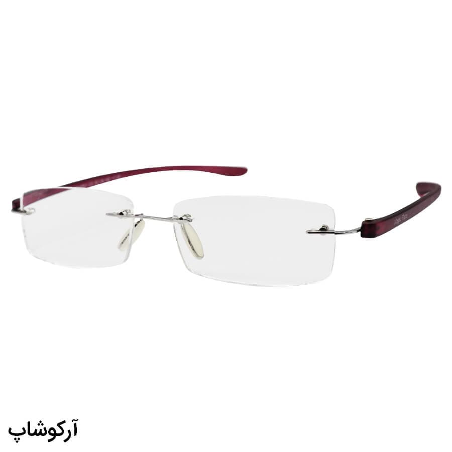 عینک مطالعه نمره +3.00 نزدیک بین، مستطیلی شکل، فریم لس و دسته بنفش مدل R14001