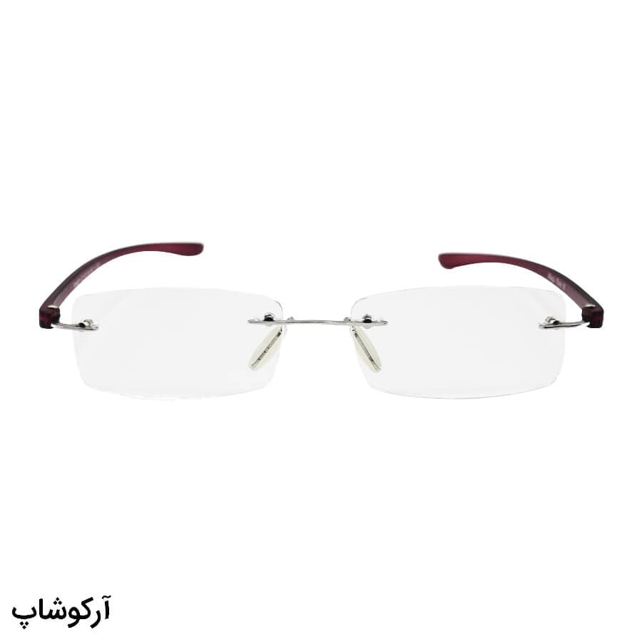 عینک مطالعه نمره +3.00 نزدیک بین، مستطیلی شکل، فریم لس و دسته بنفش مدل R14001 — تصویر ۲
