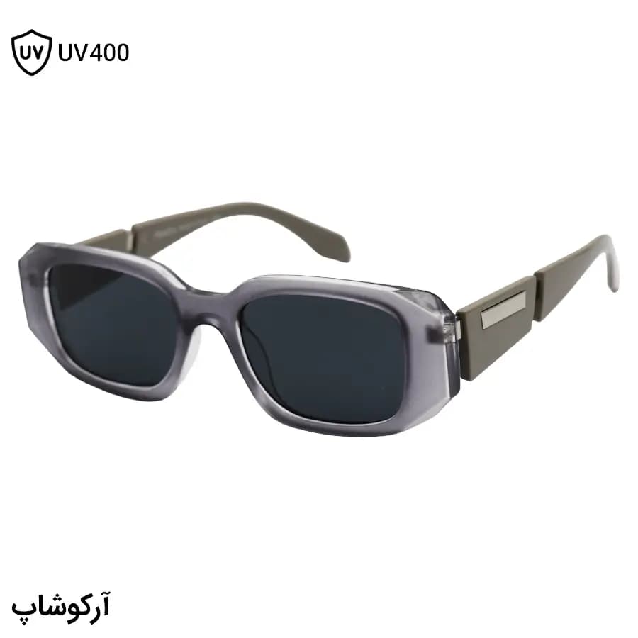 عینک آفتابی Prada با فریم مستطیلی شکل، رنگ طوسی براق، دسته سیم‌دار و لنز دودی تیره مدل 8864