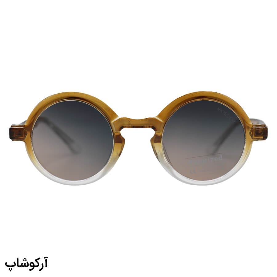 عینک آفتابی پلاریزه Moscot با فریم گرد، رنگ قهوهای، دسته سیمدار و لنز قهوهای هایلایت مدل P1206