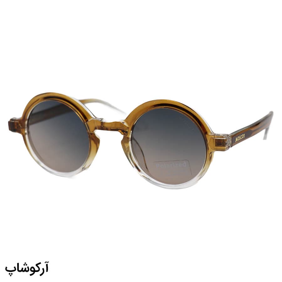 عینک آفتابی پلاریزه Moscot با فریم گرد، رنگ قهوه‌ای، دسته سیم‌دار و لنز قهوه‌ای هایلایت مدل P1206 — تصویر ۳