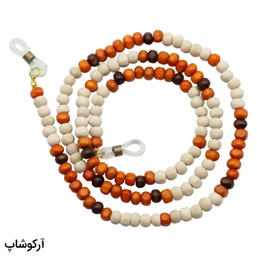 بند عینک از جنس چوبی و رنگ قهوه‌ای، سفید و نارنجی مدل 993009