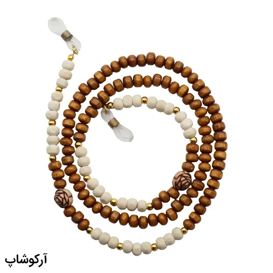 بند عینک از جنس چوبی و رنگ سفید و قهوه‌ای مدل 993006