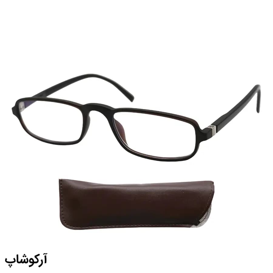 عینک مطالعه نزدیک بین نمره +2.00 با فریم مستطیلی، رنگ قهوه‌ای، لولا فنردار و لنز بلوکات مدل RY3902