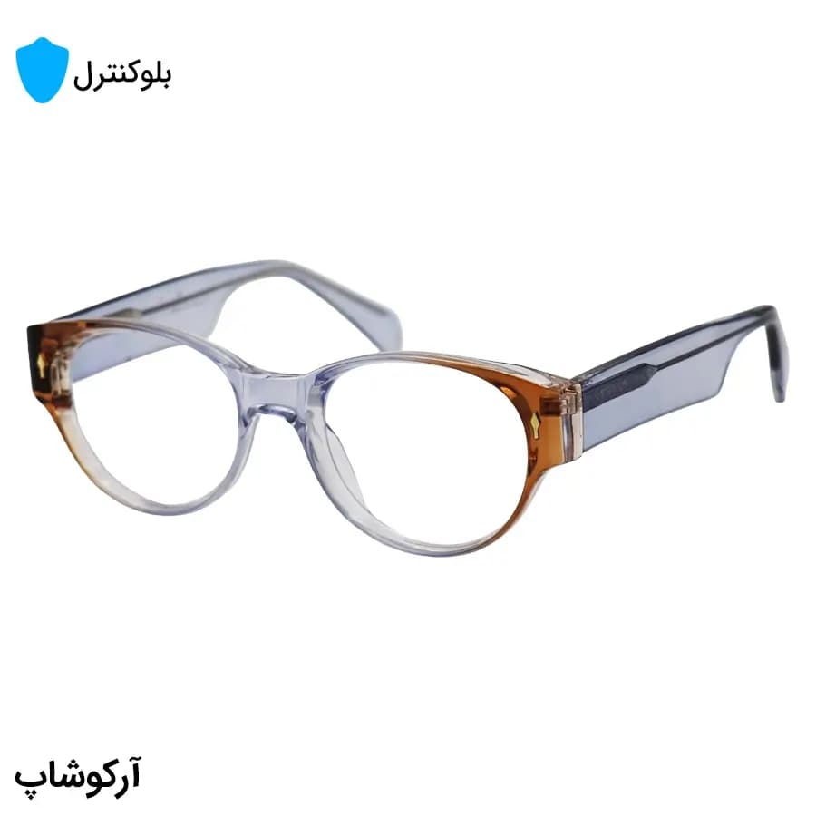 عینک بلوکنترل با فریم شکل بیضی، رنگ آبی و قهوهای، دسته سیمدار، برند گوچی و لنز بلوکنترل کرهای برند SKY مدل 669802 — تصویر ۴