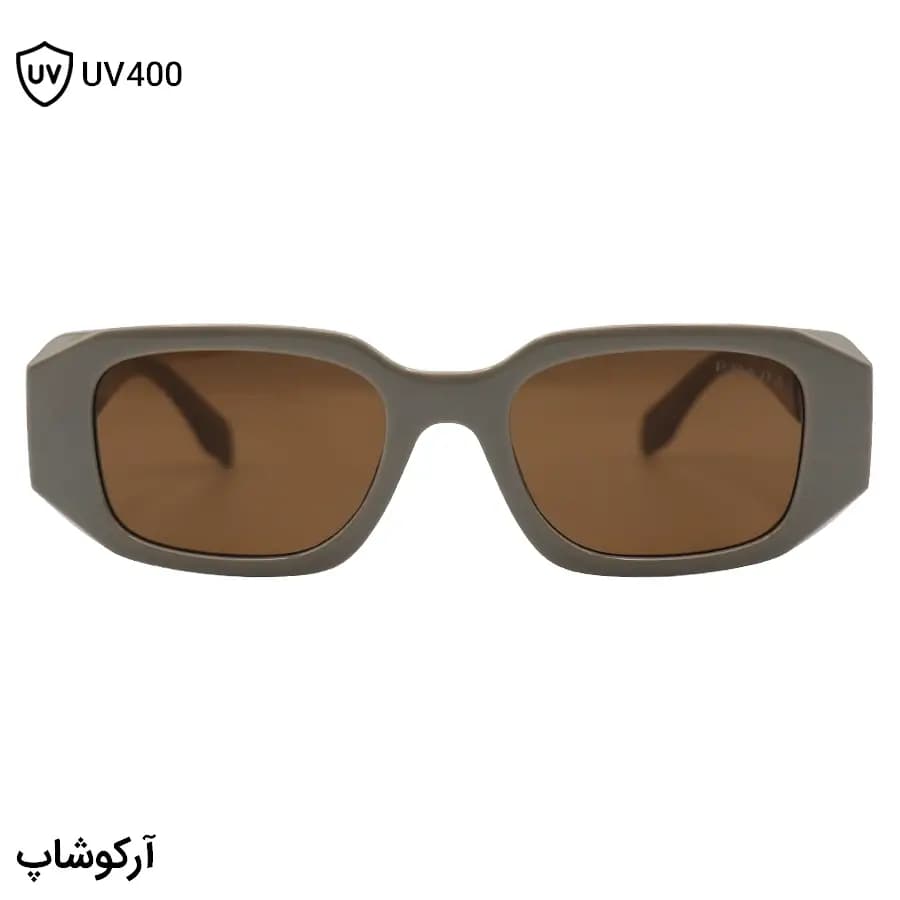 عینک آفتابی پرادا با فریم مستطیلی شکل، رنگ طوسی براق، دسته سیم‌دار و لنز قهوه‌ای تیره مدل 8864 — تصویر ۳