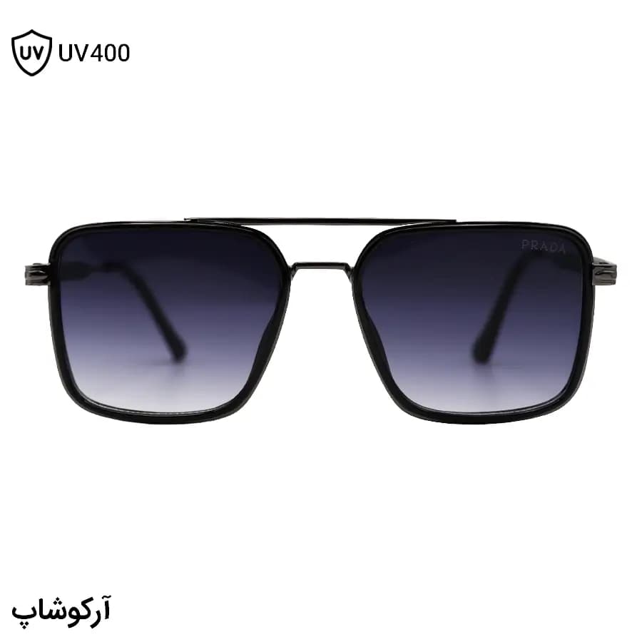 عینک آفتابی پرادا با فریم مربعی شکل، رنگ نوک مدادی و عدسی دودی سایه روشن مدل PR2001 — تصویر ۳