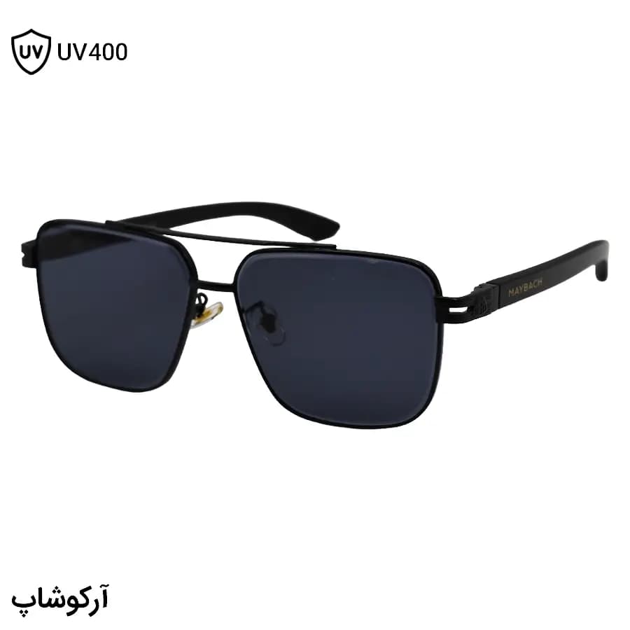 عینک آفتابی لاکچری Maybach با فریم مشکی رنگ، مربعی شکل، دسته چوبی و لنز دودی تیره مدل 23186