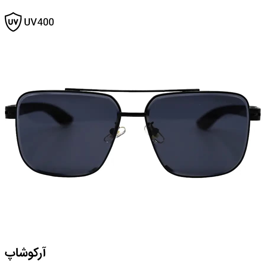 عینک آفتابی لاکچری Maybach با فریم مشکی رنگ، مربعی شکل، دسته چوبی و لنز دودی تیره مدل 23186 — تصویر ۳