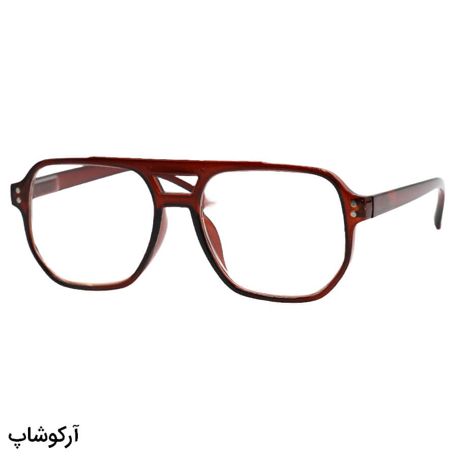 عینک مطالعه نزدیک بین نمره +3.00 با فریم خلبانی، قهوه ای رنگ و دسته فنردار مدل 331