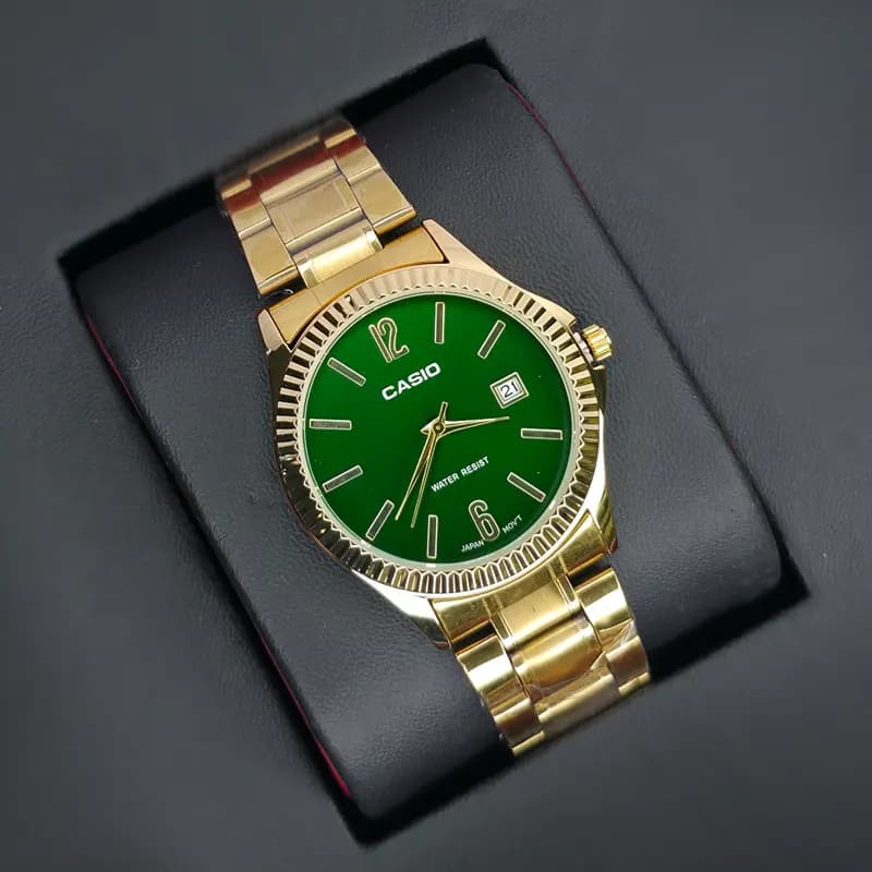 ساعت مردانه کاسیو مدل CASIO-MTP-1183 – بند طلایی صفحه سبز — تصویر ۲