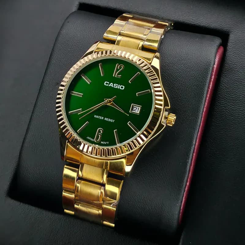 ساعت مردانه کاسیو مدل CASIO-MTP-1183 – بند طلایی صفحه سبز — تصویر ۳