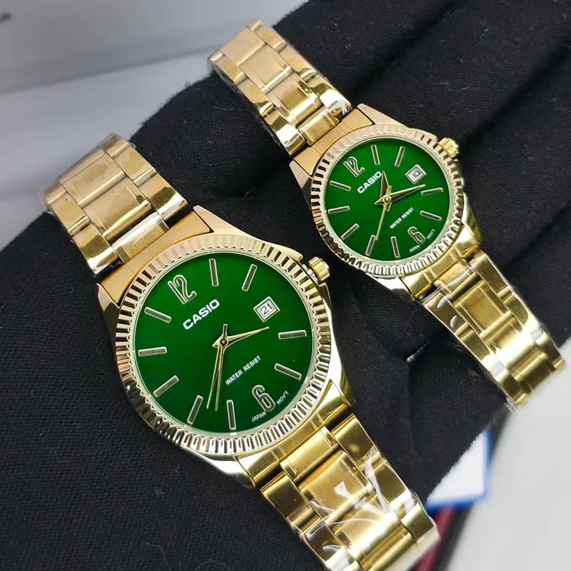 ساعت ست مردانه-زنانه کاسیو مدل CASIO-MTP-1183 – بند طلایی صفحه سبز — تصویر ۵