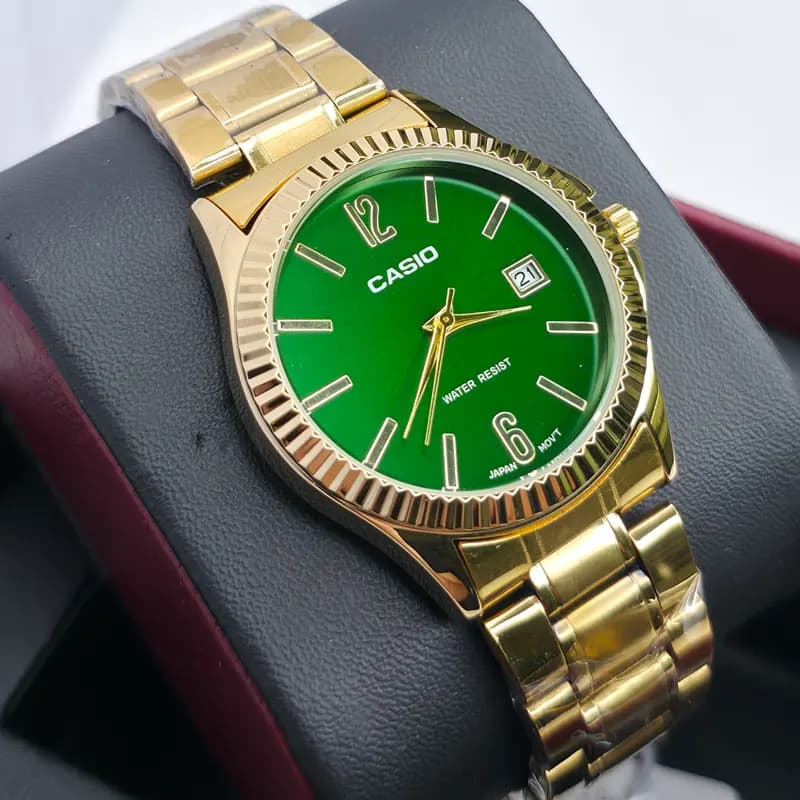 ساعت ست مردانه-زنانه کاسیو مدل CASIO-MTP-1183 – بند طلایی صفحه سبز — تصویر ۷