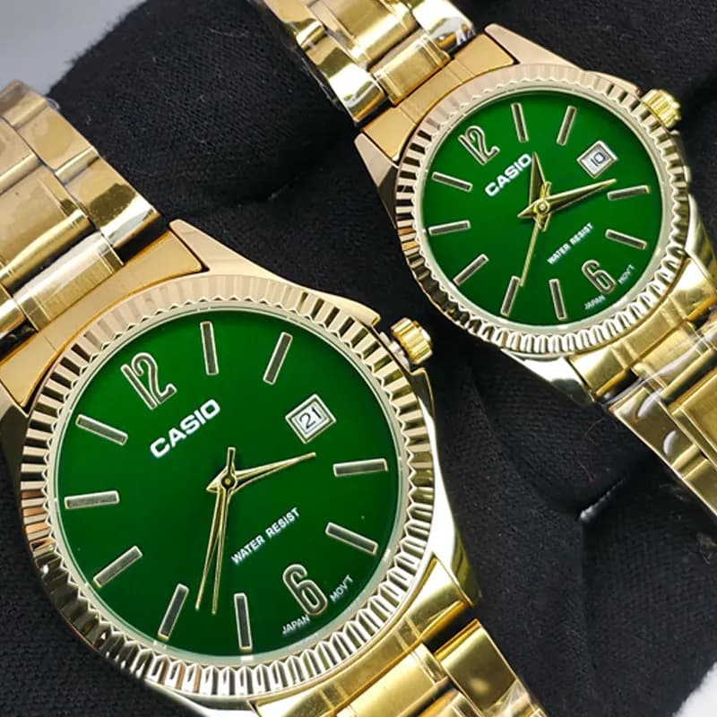 ساعت ست مردانه-زنانه کاسیو مدل CASIO-MTP-1183 – بند طلایی صفحه سبز — تصویر ۶