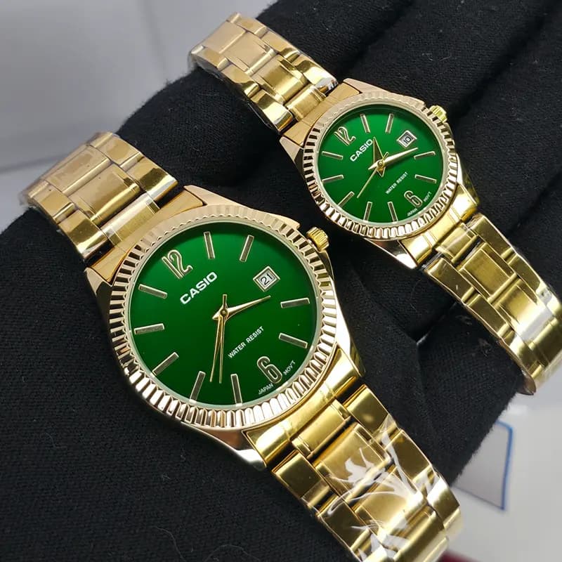 ساعت ست مردانه-زنانه کاسیو مدل CASIO-MTP-1183 – بند طلایی صفحه سبز — تصویر ۴