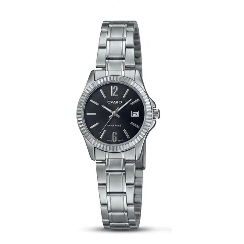 ساعت زنانه کاسیو مدل CASIO-MTP-1183 – بند نقره ای صفحه مشکی