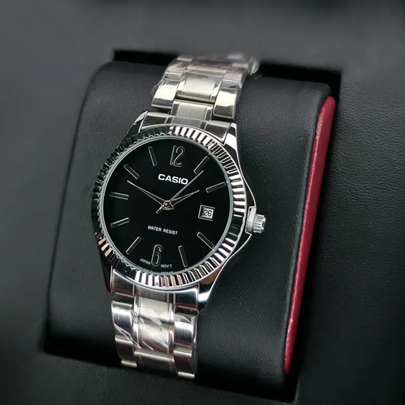 ساعت مردانه کاسیو مدل CASIO-MTP-1183 – بند نقره ای صفحه مشکی — تصویر ۵