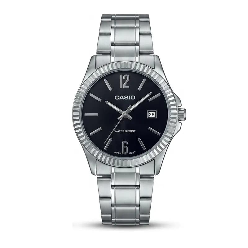 ساعت مردانه کاسیو مدل CASIO-MTP-1183 – بند نقره ای صفحه مشکی