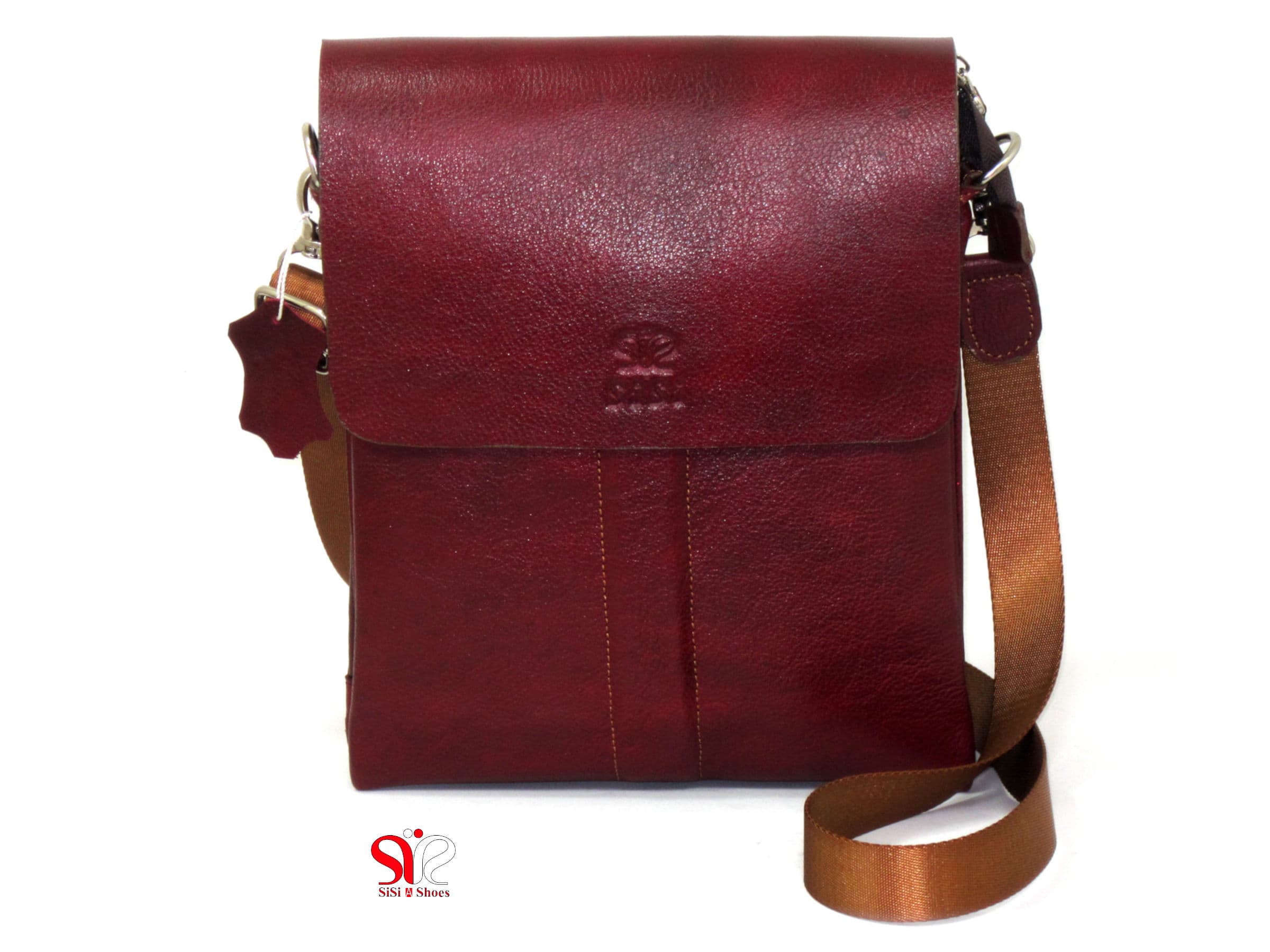 کیف چرمی دست دوز دوشی کد 330 رنگ زرشکی