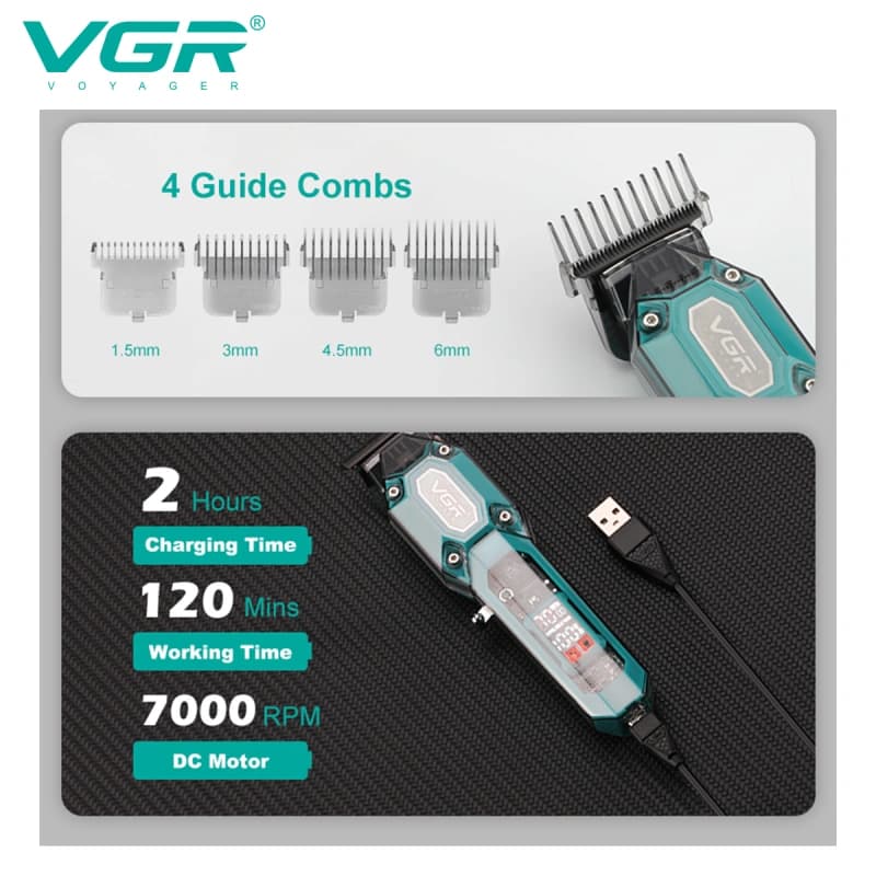 ماشین اصلاح VGR مدل V-900 (خط‌زن، 180 دقیقه شارژدهی، ضد آب، تیغه تیتانیوم — تصویر ۴