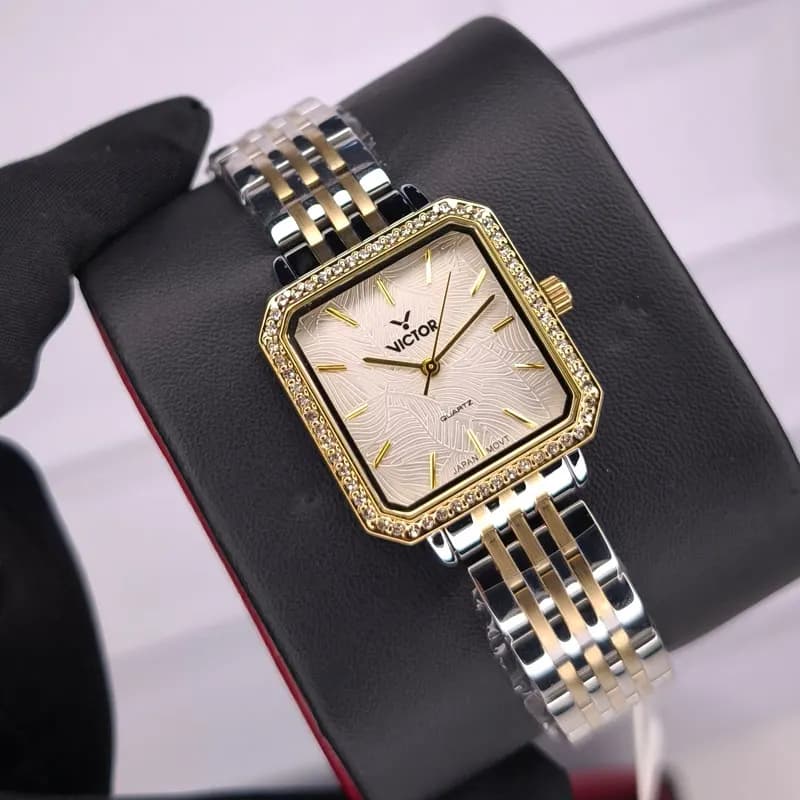 ساعت مچی زنانه ویکتور فرانسه اورجینال طلایی مدل V5723-02 — تصویر ۱۲