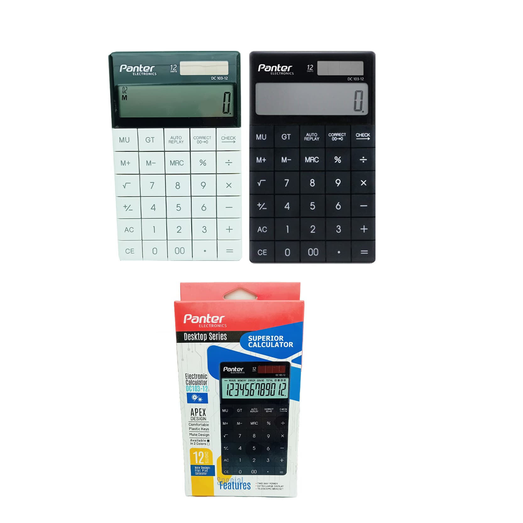پنتر-ماشین حساب رومیزی جعبه سفید/مشکی کد DC 103 — تصویر ۲