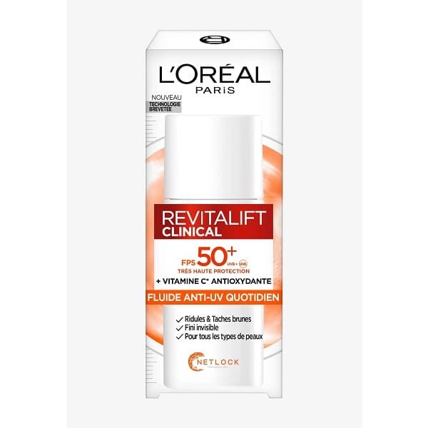 ضد آفتاب فلوئیدی لورال L’Oréal مدل رویتالیفت کلینیکال Revitalift Clinical حاوی ویتامین سی حجم 50 میل اصل | مناسب انواع پوست