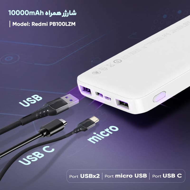 شارژر همراه مدل شیائومی ظرفیت 10000 میلی آمپر ساعت — تصویر ۲